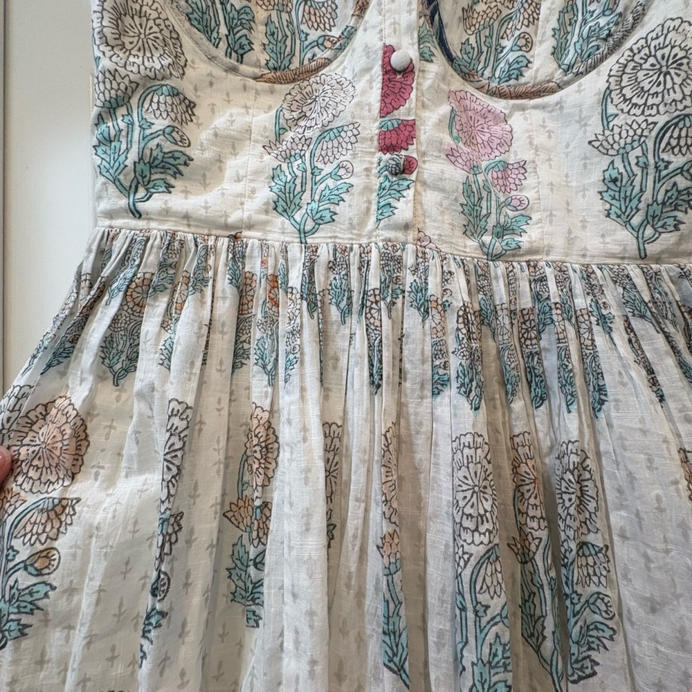 100% Cotton Feminine Airy Cottagecore Boho Pleated Bustier Midi Dress - Picture 4 of 11